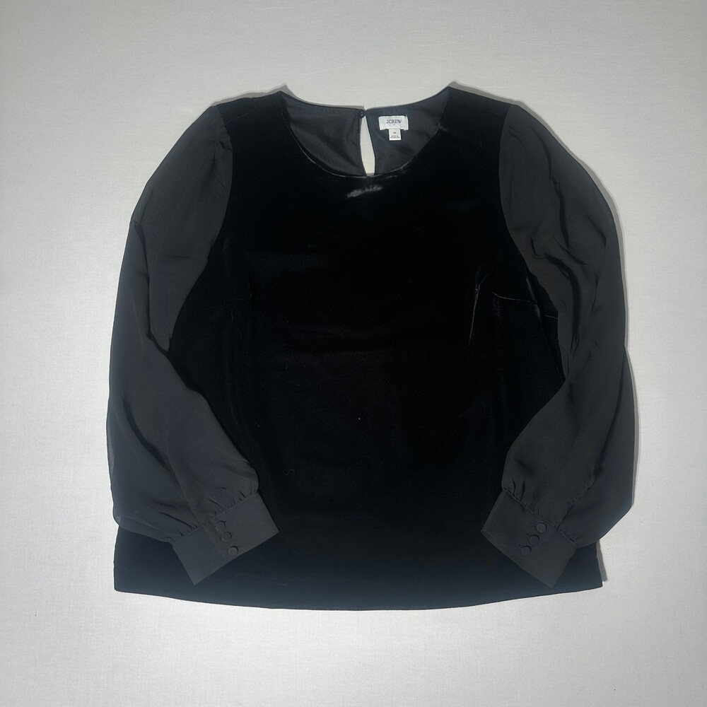 Dark Romance J.Crew Velvet Chiffon Puff Sleeve Blouse Keyhole Back M